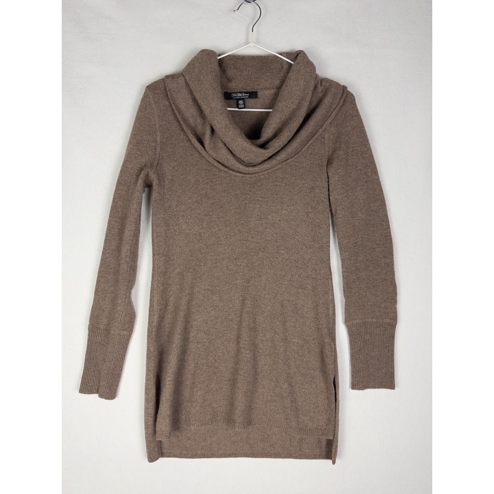 Saks Fifth Avenue Cowl Neck Cashmere Sweater Womens XS Brown Knit Solid Ribbed